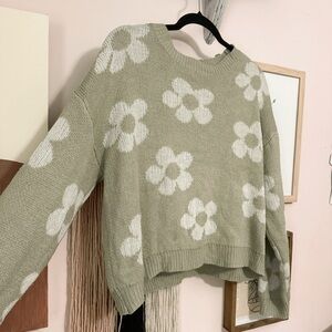 Sage Green Floral Kinit Sweater
